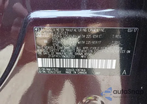 2017 Toyota Rav4 Le из США, поврежденный, VIN 2T3ZFREV7HW362123